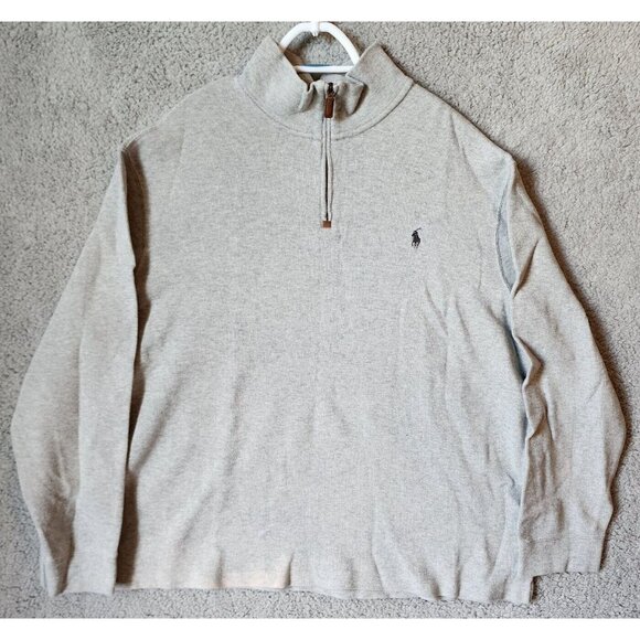 Polo Ralph Lauren Gray 1/4 Zip Long Sleeve Estate Rib Quarterzip Pullover Sz XXL - Picture 1 of 15